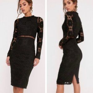 caris black long sleeve lace bodycon dress